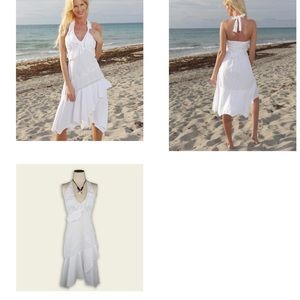 White Giocam Rumbera Sundress Halter neck And Ruffles Boho Bohemian EC XL